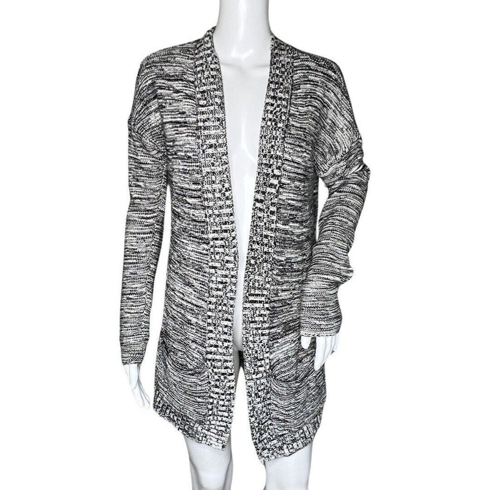 Express Sweater Women Large Black White Marled Open Front Cardigan Office Casual